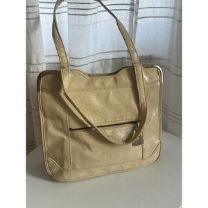 Vintage JR USA Cream Crackle Faux Leather Shoulder Bag Multi Compartment Tote